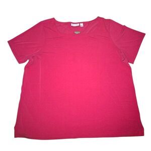 Susan Graver Pink Liquid Knit Accented Neckline Short Sleeve Tunic Size XL‎